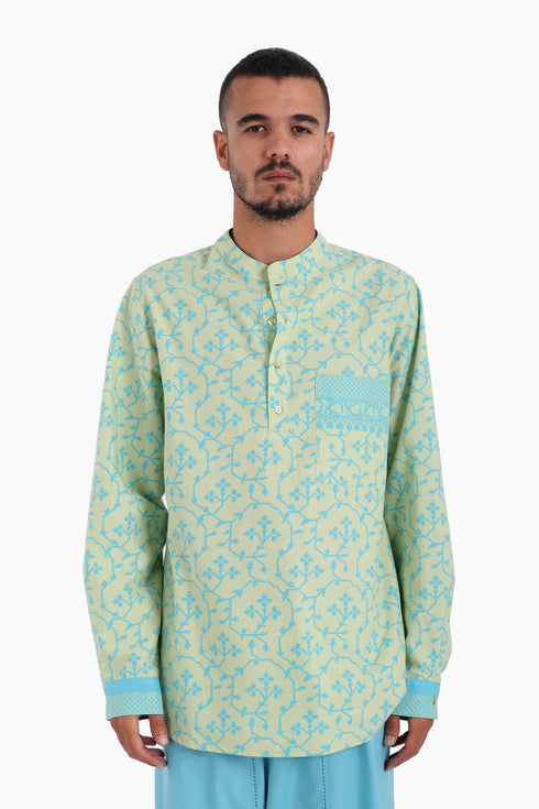 Long sleeves shirt in printed cotton with round collar